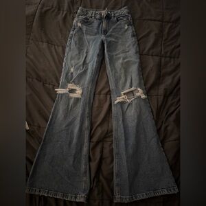 Garage Dark Blue Distressed Flare Jeans